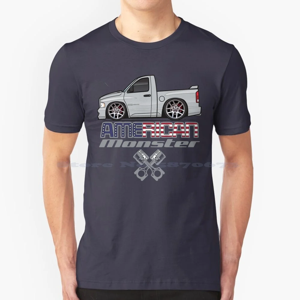 American Monster-Silver T Shirt 100% Cotton Tee 2004 2005 Ram 1500 Pickup Truck Daytona Srt 10 Srt10 Rumble Bee Hemi