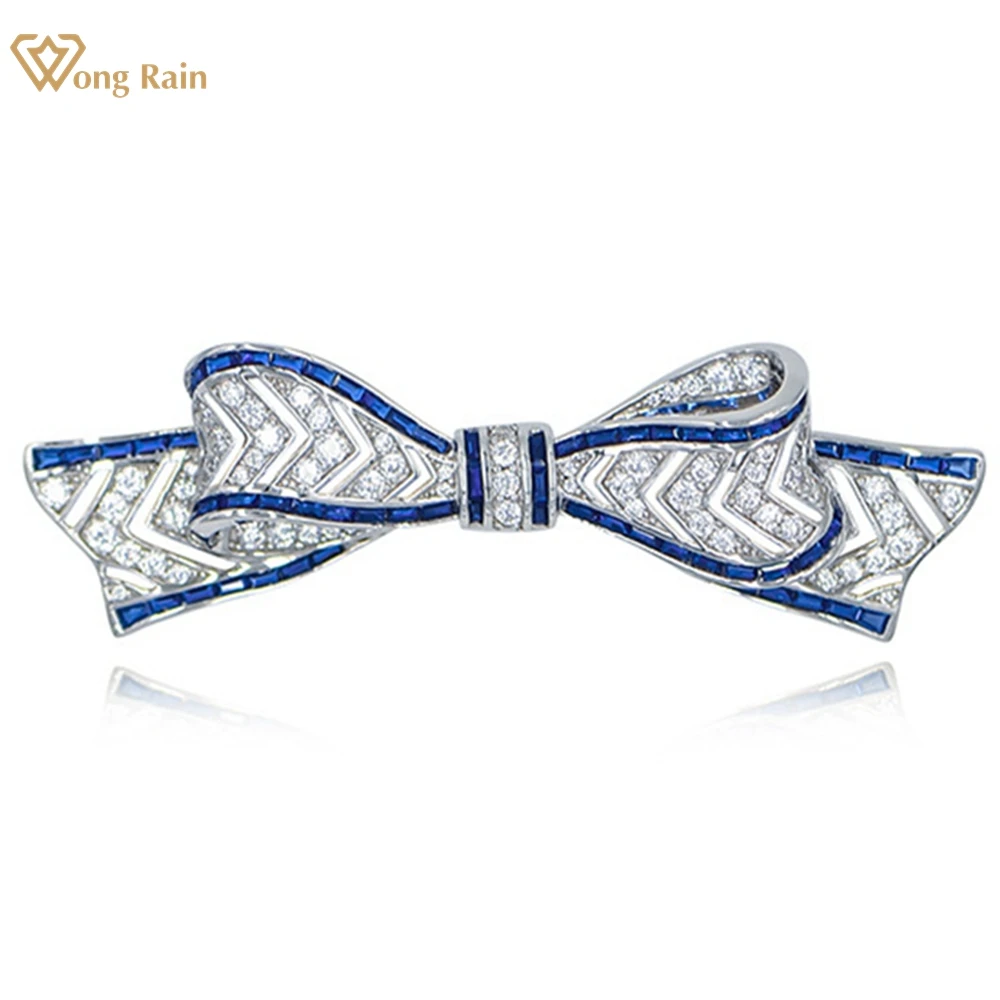 

Wong Rain 925 Sterling Sliver Sapphire High Carbon Diamond Gemstone Sparkling Bowknot Brooch Brooches Jewelry Anniversary Gifts