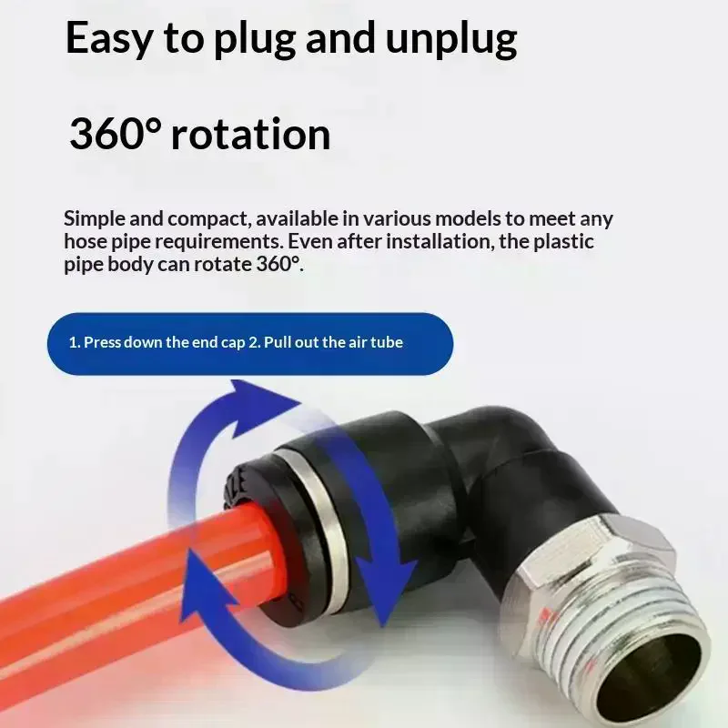 1Pcs PL4-01 PL6-02 PL8-03 Industrial Pneumatic Fitting 90 Degree Push Fit Copper Air Tube Connector Multiple BSP Thread Sizes