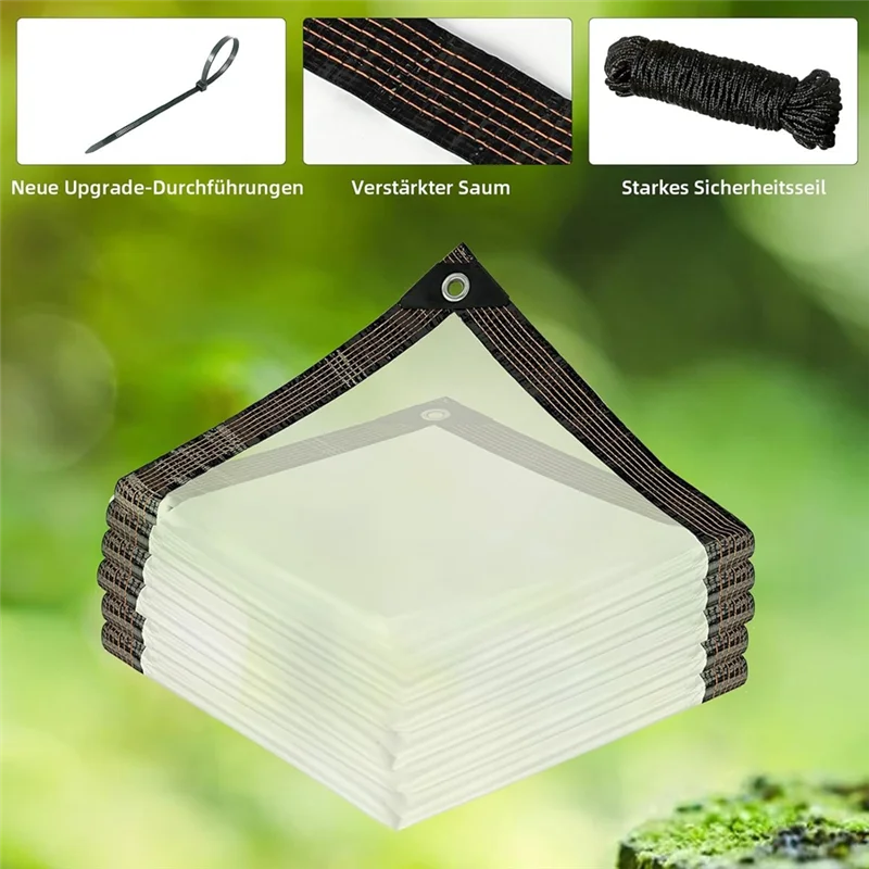 HLZS-10X12 FT Telo trasparente con bordo rinforzato, resistente impermeabile, telo in plastica trasparente con occhielli