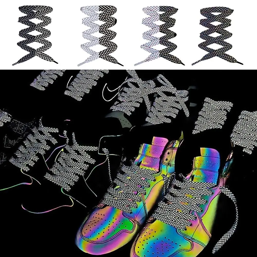 Double-Sided Reflective Reflective Shoelaces Flat Design Glow Dark Luminous Shoelaces Black White Color Colorful Reflective