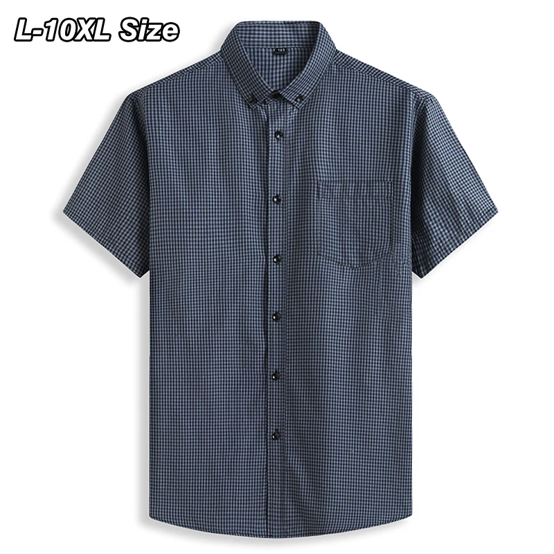 

Summer Men's Plaid Short Sleeve Shirt Oversized Classic Loose Comfortable Business Casual Dress Man Clothing 7XL 8XL 9XL 10XL