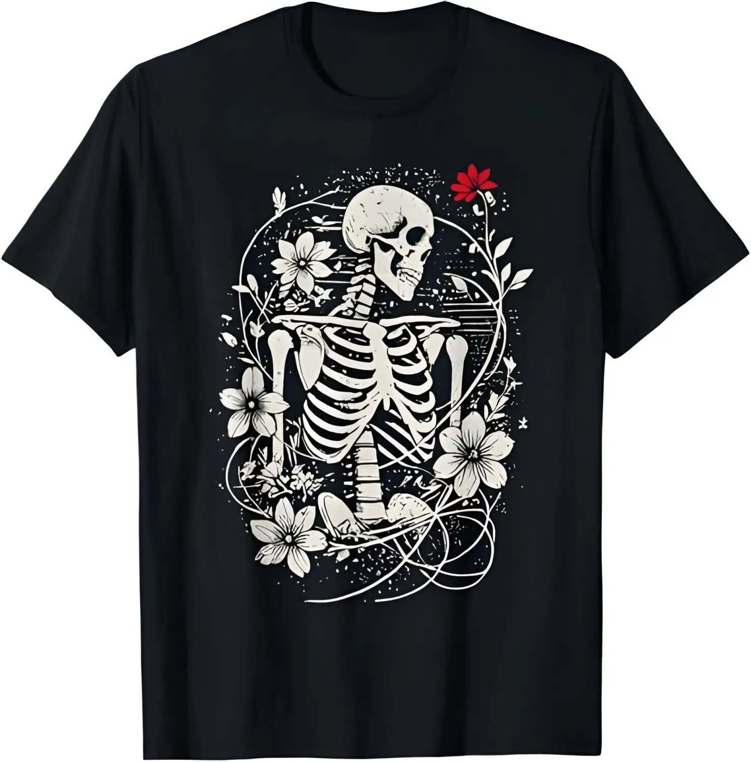 

Skeleton Goth Flowers Dark Alt Grunge Halloween Aesthetic T-Shirt