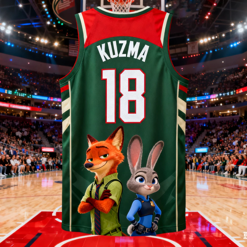 سترة كرة السلة للرجال من Kuzma 3D AI Edition Zootopia # 18 قمصان كرة السلة الأمريكية لتدريب الشباب، قمصان بدون أكمام كبيرة الحجم قابلة للتنفس #1