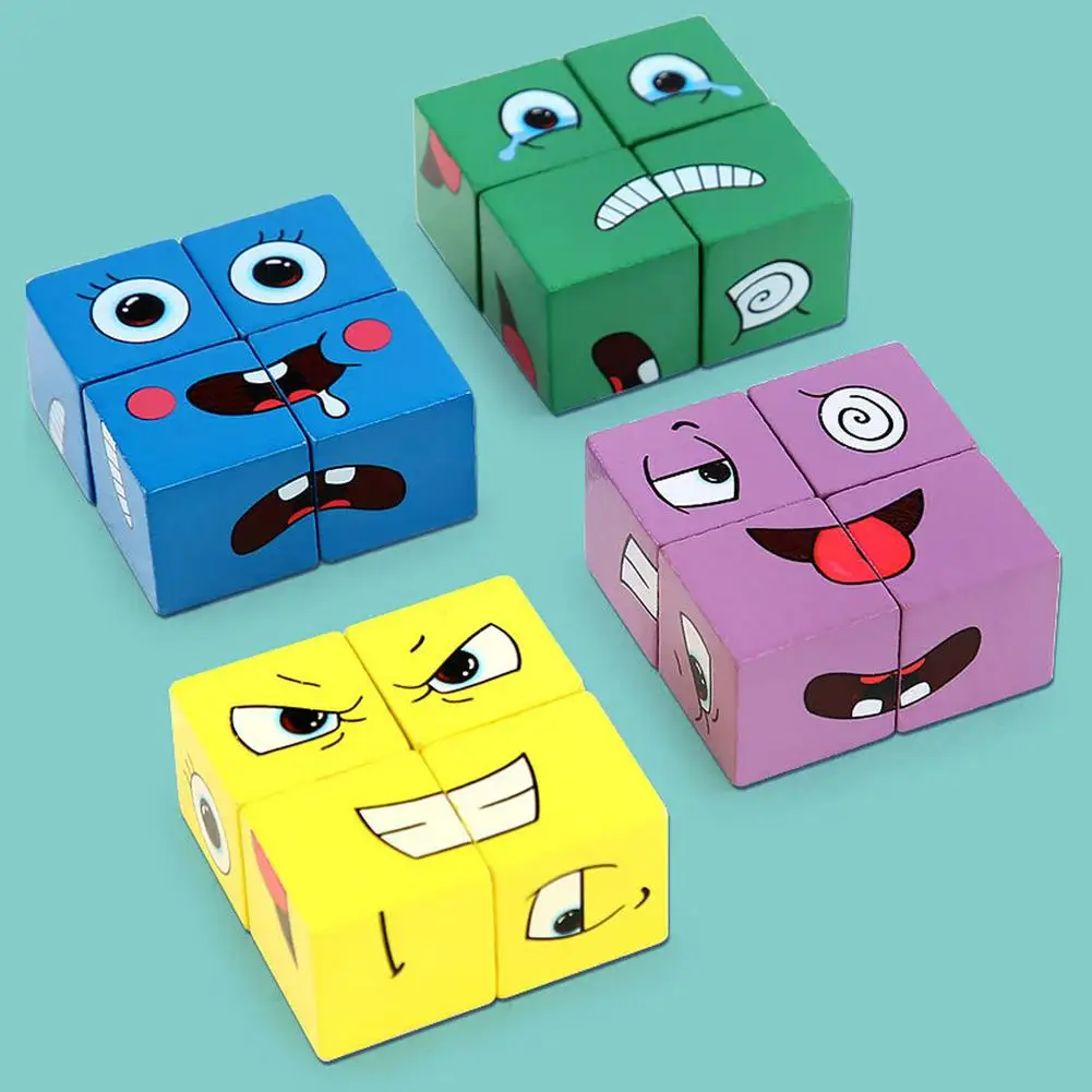 Nuovo Puzzle di espressione Montessori Face Change Cube Building Blocks giocattoli Early Learning Educational Match Toy for Children Gift