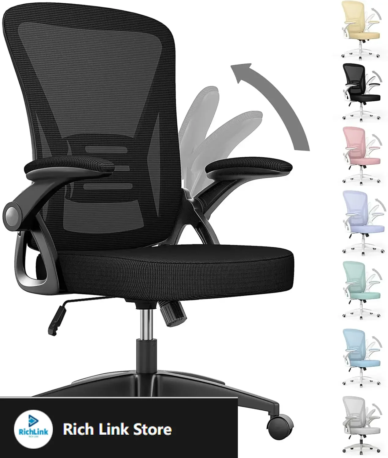 

Ergonomic Office Chair,Mid Back Desk Chair with Adjustable Height,Swivel Chair with Flip-Up Arms and Lumbar Support, Breathable