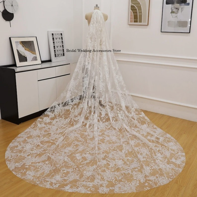 

Sparkling white flower Bridal veil luxury cathedral Long Shiny bride veils Wedding Accessories Custom