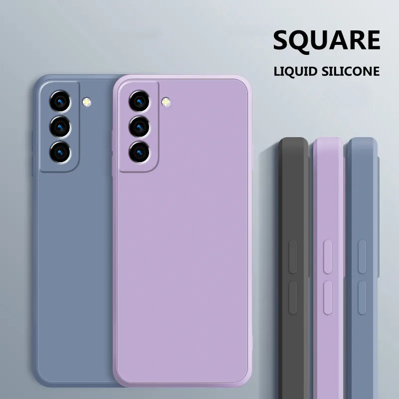 Square Liquid Silicone Original Case for Samsung Galaxy S20 S21 Plus S22 Ultra S23 FE Bag Funda S24 4G A34 A54 A14 5G Soft Cover