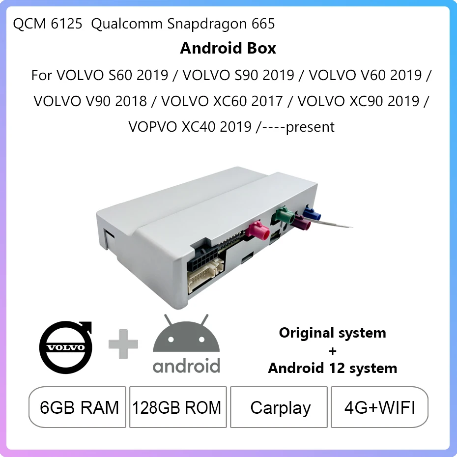 

For Volvo S90/V90/XC90/XC40/XC60/S60 2017-2021 Original System Upgrade Dual System Android 12 6+128 Snapdragon 665