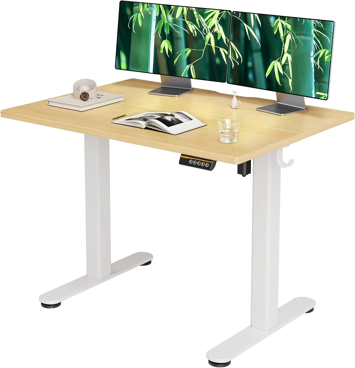 Bamboo electric standing desk, adjustable height standing desk, 40x24 inch sitting upright home desk