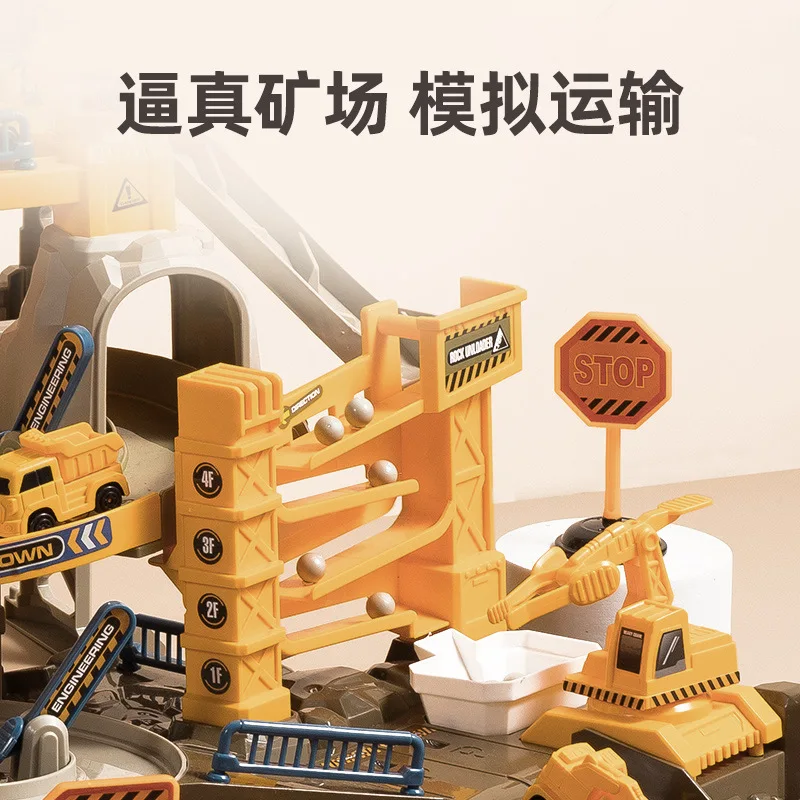 Engineering railcar coasting small train parking lot car crossing adventure children educational toys birthday gift
