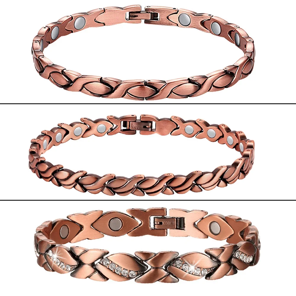 99.99% Pure Copper Magnetic Bracelets for Women with 3500 Gauss Effective Neodymium Magnets Adjustable Size Wholesale