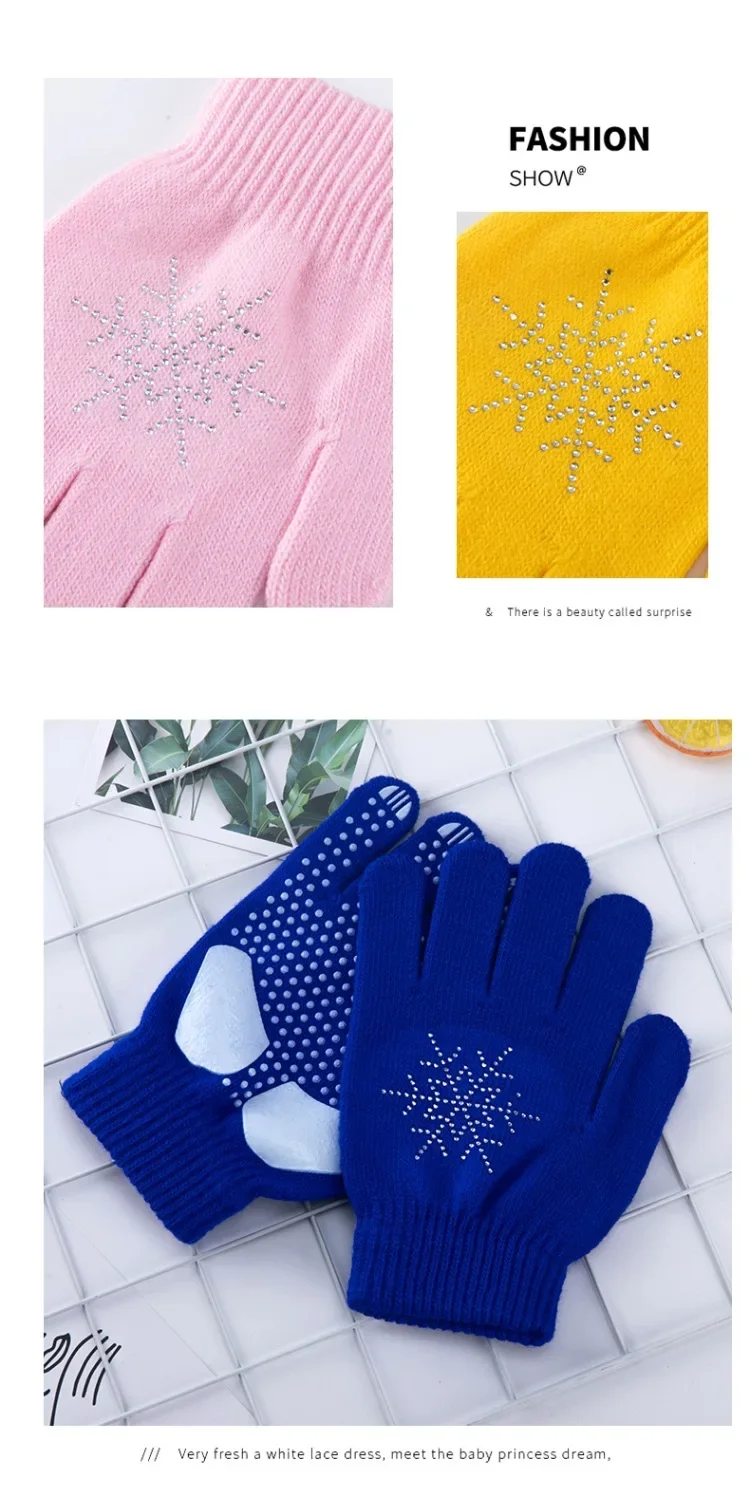 Guantes de patinaje sobre hielo antideslizantes para niños, hombres y mujeres, guantes de nieve de punto engrosados, resistentes al agua