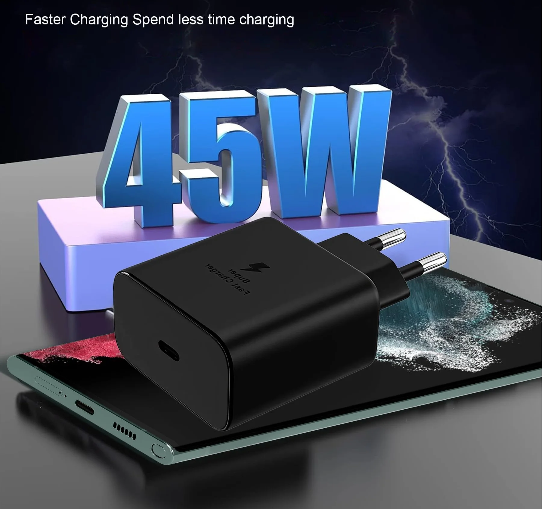 2 X 45W Fast Charging Chargers for Galaxy Ultra S25, S24, S23, S22, S21, S20 FE, S10, S9, S8, A55, A54, A53, A52, A51, A50, A34