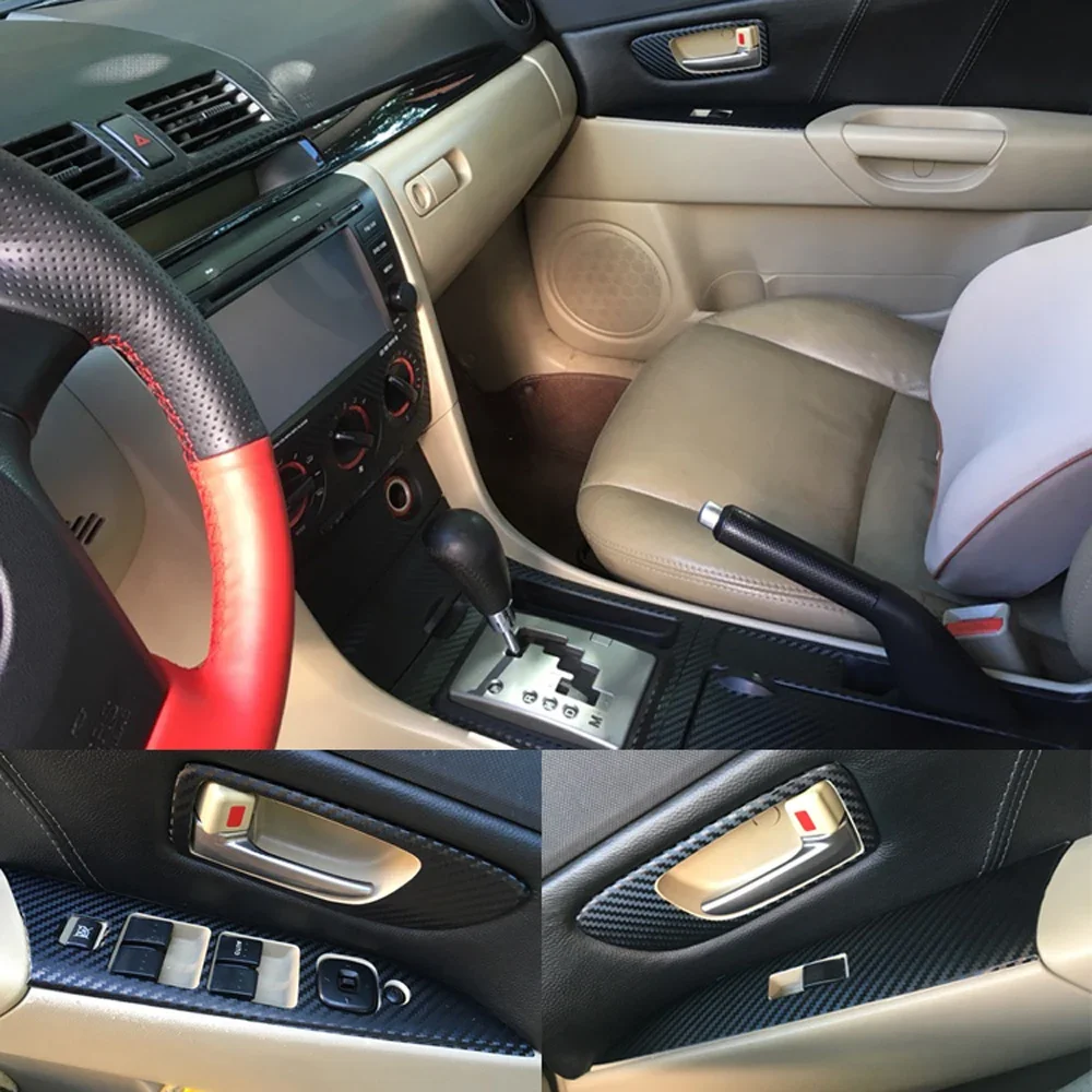 For  Old Mazda 3 2006-2012 Interior Central Control Panel Door Handle Carbon Fiber Stickers Decals Car styling Accessorie