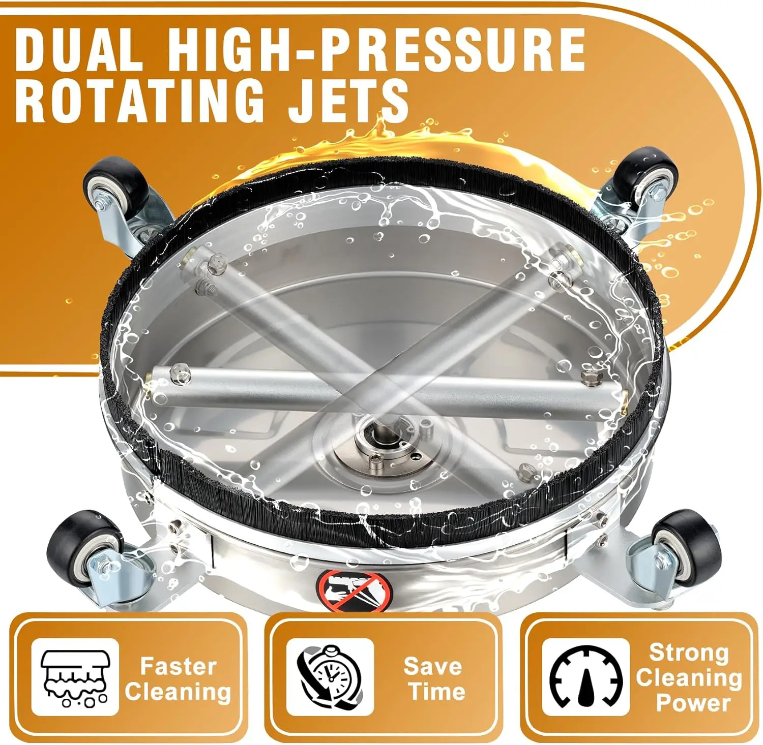 14フィート高圧洗浄機用表面洗浄機、ステンレス製、4輪付き、コンクリート、パティオ、歩道用ターボ＆7ノズル