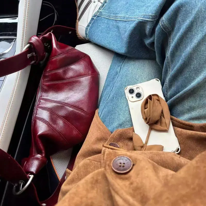 حقائب كتف كرواسون بورجوندي للنساء خمر بلون الهلال حقيبة كروس العلامة التجارية الجديدة الفاخرة مصمم حقائب اليد