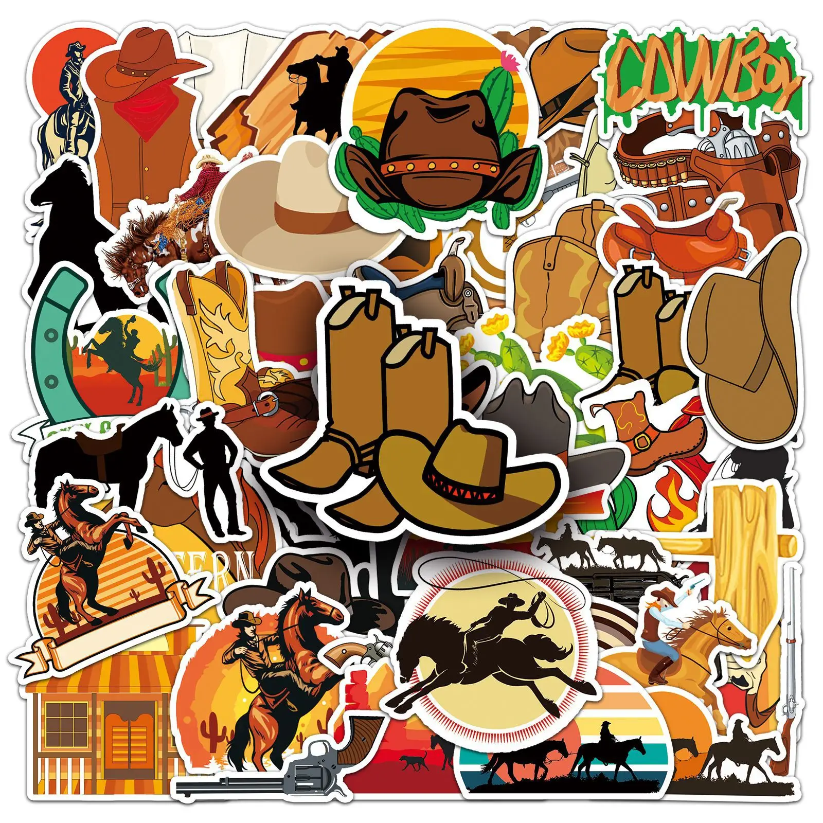 

50Pcs cowboy graffiti DIY cartoon Decoratio phone Luggage Laptop Guitar Bike Skateboard fridge helmet Kid Toy waterpro sticker