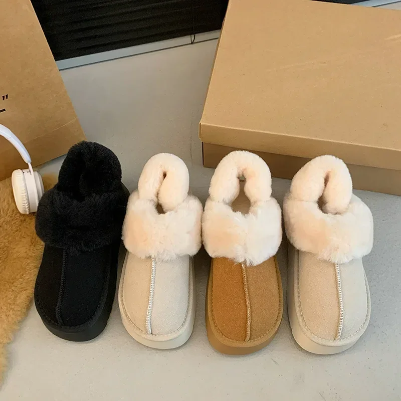 Hairy Slippers Women Wear 2024 New Autumn Winter Korean Version of Muffin Thick Bottom Large Size Bao Head Half Slippers