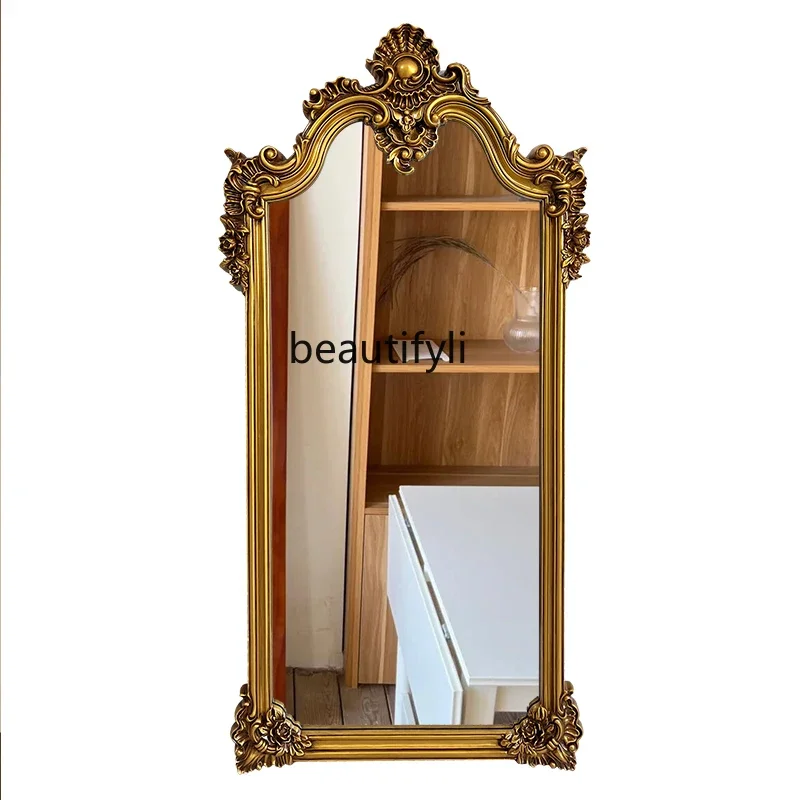 

l European retro carved full-length mirror household, French floor-to-ceiling mirror cloakroom clothing store fitting mirror