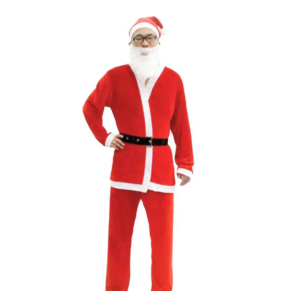 5PCS/Set Men Christmas Costume Festival Party Santa Claus Xmas Dressing Suit Atmospheres Clothes Non-woven Fabric Christmas Gift