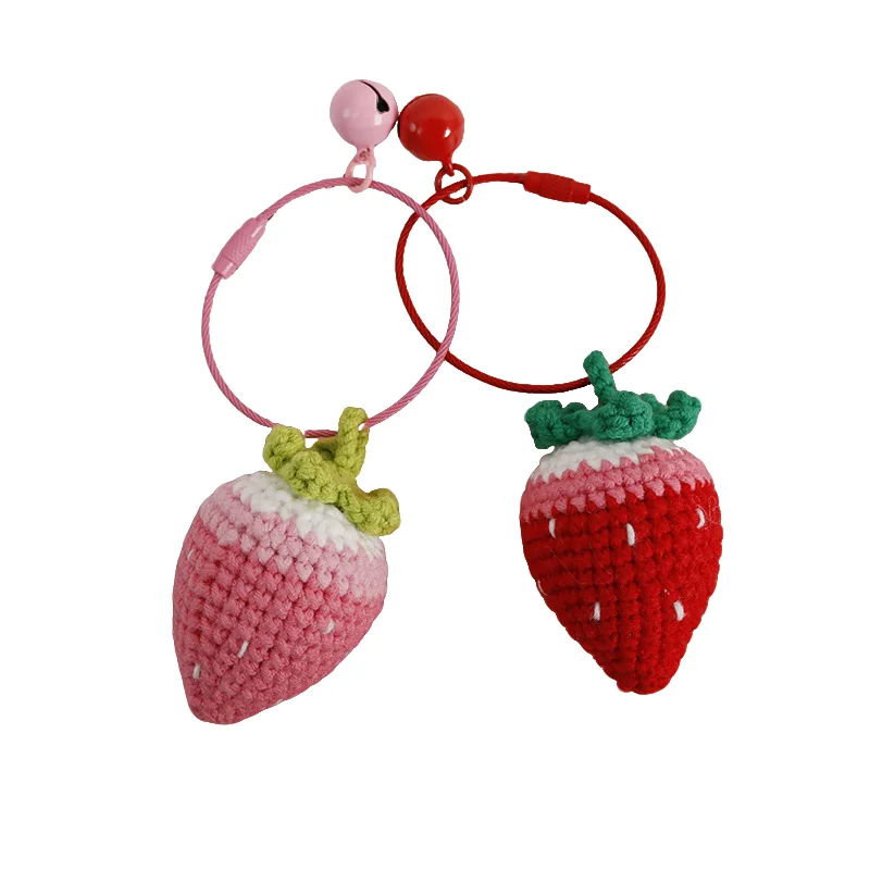 1pc Sweet Hand-woven Strawberry Pendant Wool Crocheted Fruit Hanging Car Keychain Bag Accessories Charm Girlfriend Gift