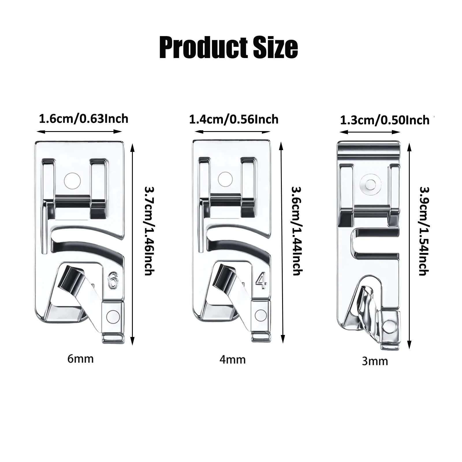 3 PCS Narrow Rolled Hem Sewing Machine Presser Foot Set for Household Multi-Function Sewing Machines Accessories (3mm, 4mm, 6mm)