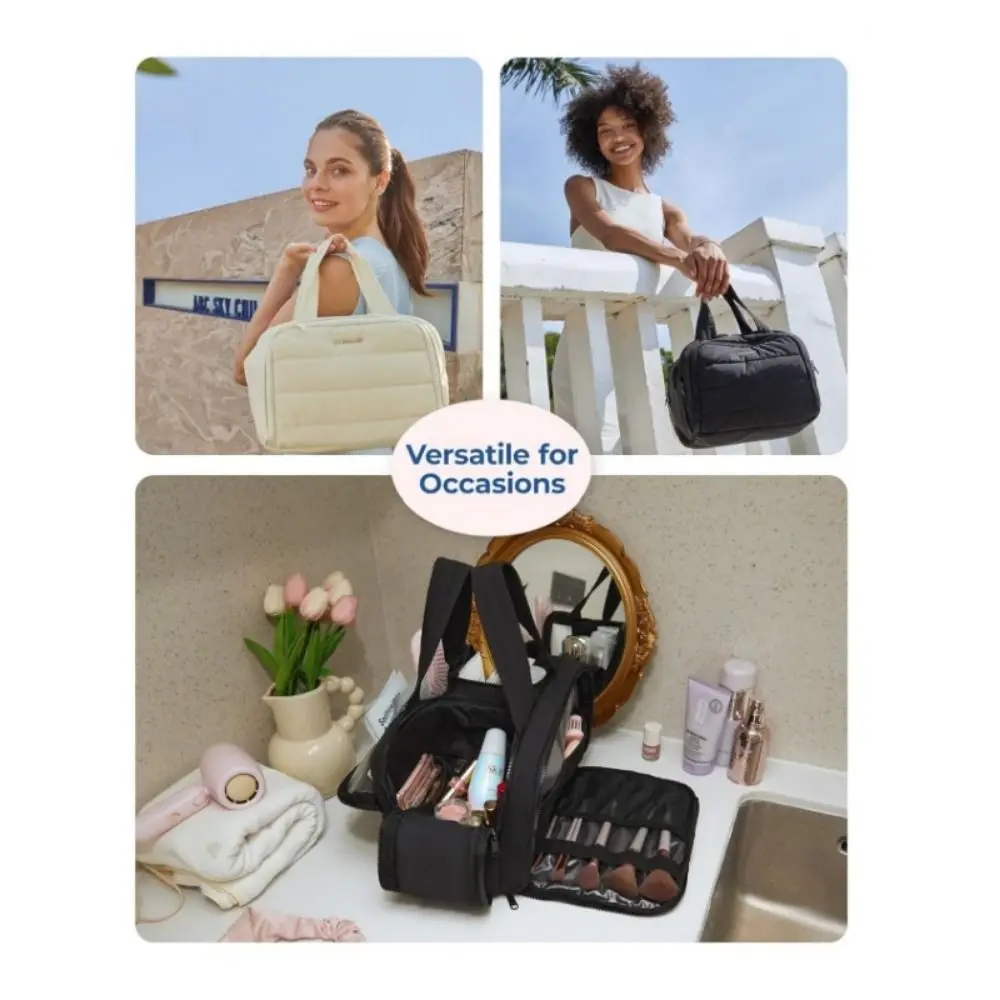 حقيبة أدوات الزينة للسفر ذات سعة كبيرة، محمولة وخفيفة الوزن، منظم المكياج، مقبض مزدوج بسحّاب، حقيبة تخزين للسفر في الحمام