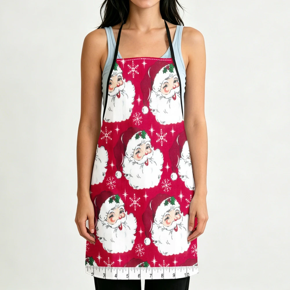 Retro Vintage Style Apron Santa Claus Snowflake Print Kitchen Aprons Cooking Baking Cleaning Adjustable Bibs