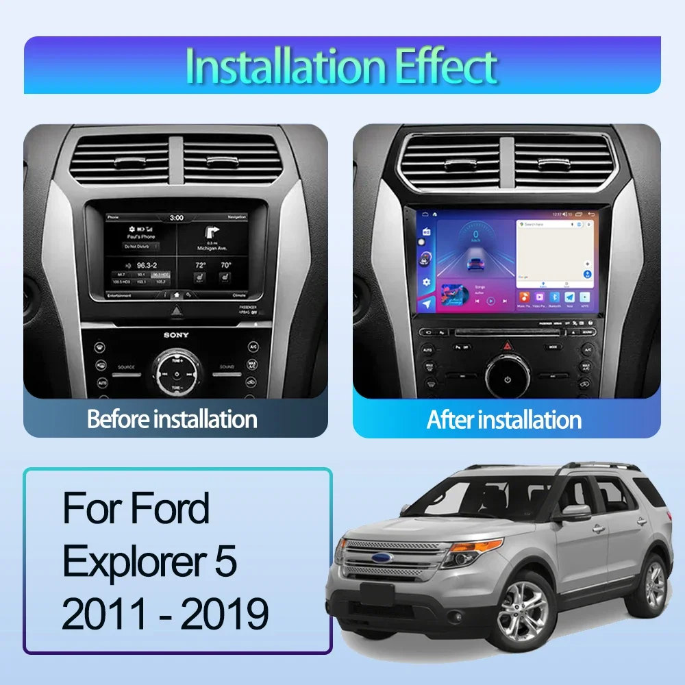 For Ford Explorer 5 2011-2019 Android 15 Car Radio Carplay Navigation GPS Multimedia Player WiFi+4G Stereo Auto Head Unit QLED