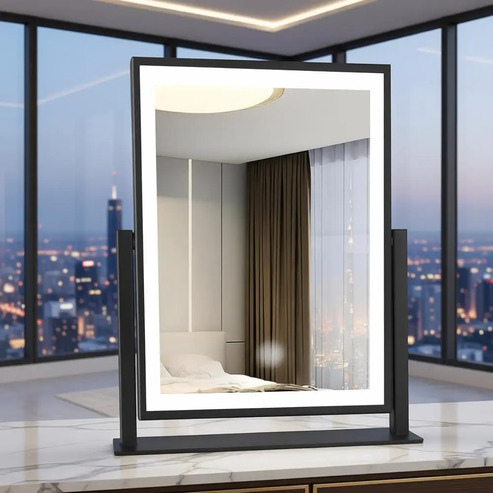 

Зеркало для макияжа со светодиодной подсветкой и сенсорным управлением, 3 режима регулировки яркости, 15,3, 360° ° Вращение, черная рамка