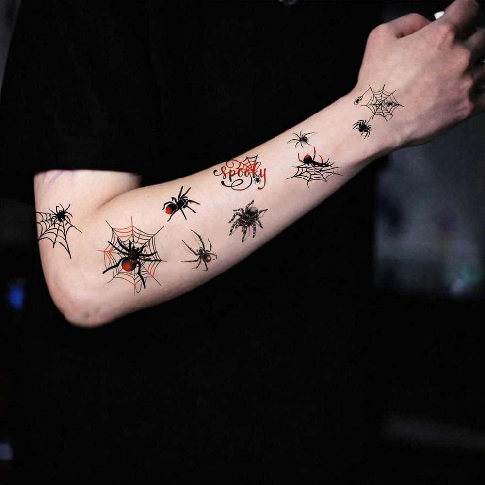 30pcs Spider Fake Tattoo for Halloween Body Makeup Spider Web Temporary Tattoo Stickers for Women Men Party Body Stickers