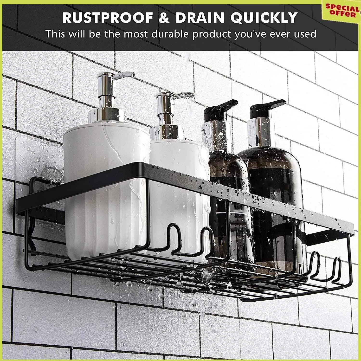 

A34R Стойка-органайзер для душевой кабины (2 шт.), полки-корзины для аксессуаров для ванной комнаты с крючками, настенное крепление для хранения душа