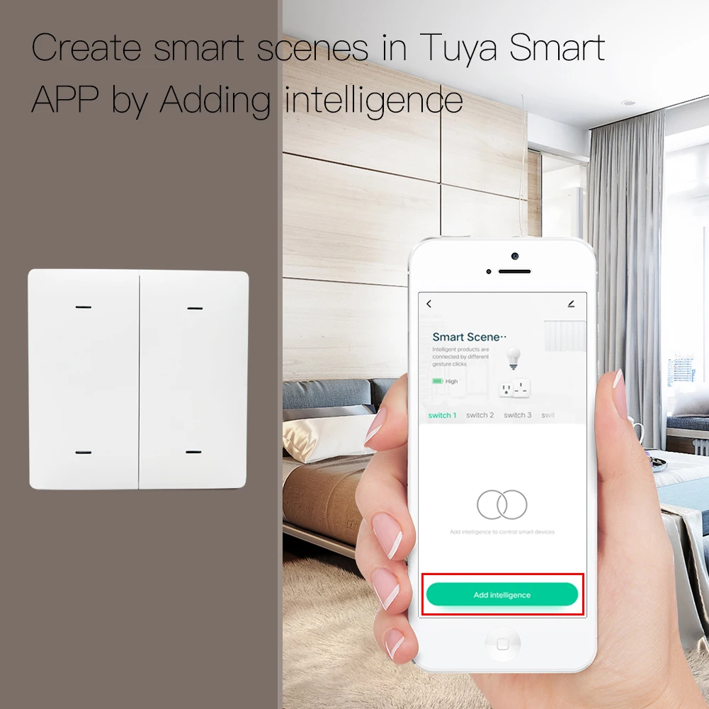 Tuya ZigBee Wireless Smart Scene Switch 4 Gang Push Button Controller with Remote Dimmer for Home Automation Scenario