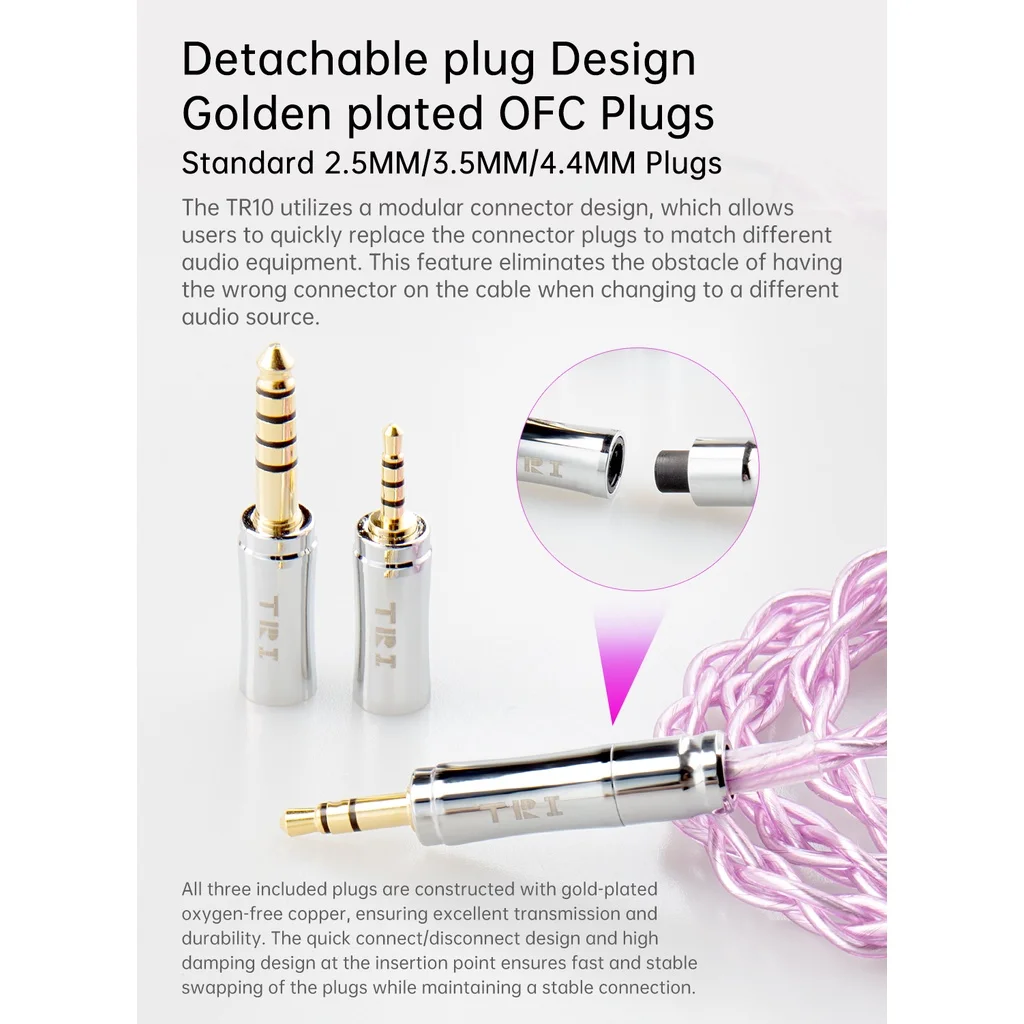 สายหูฟัง TR10 Tri 5N OFC ผสม4N การออกแบบปลั๊กที่ถอดออกได้ OFC 2PIN 0.78mm/MMCX 3.5mm/2.5mm/4.4mm หูฟัง
