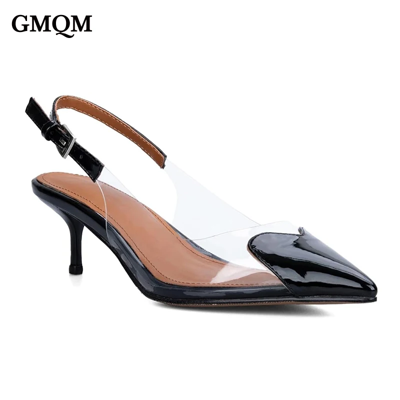 

GMQM Women’s Kitten Heel Pumps Transparent Slingback Pointed Toe Backless Mid Heel Slip On Upper Elegant Sexy For Party Wedding
