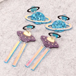 New Fashion Acrylic Spaceship Long Tassel Dangle Earrings for Women Funny UFO Planet Drop Pendant Earrings Party Jewelry Gifts