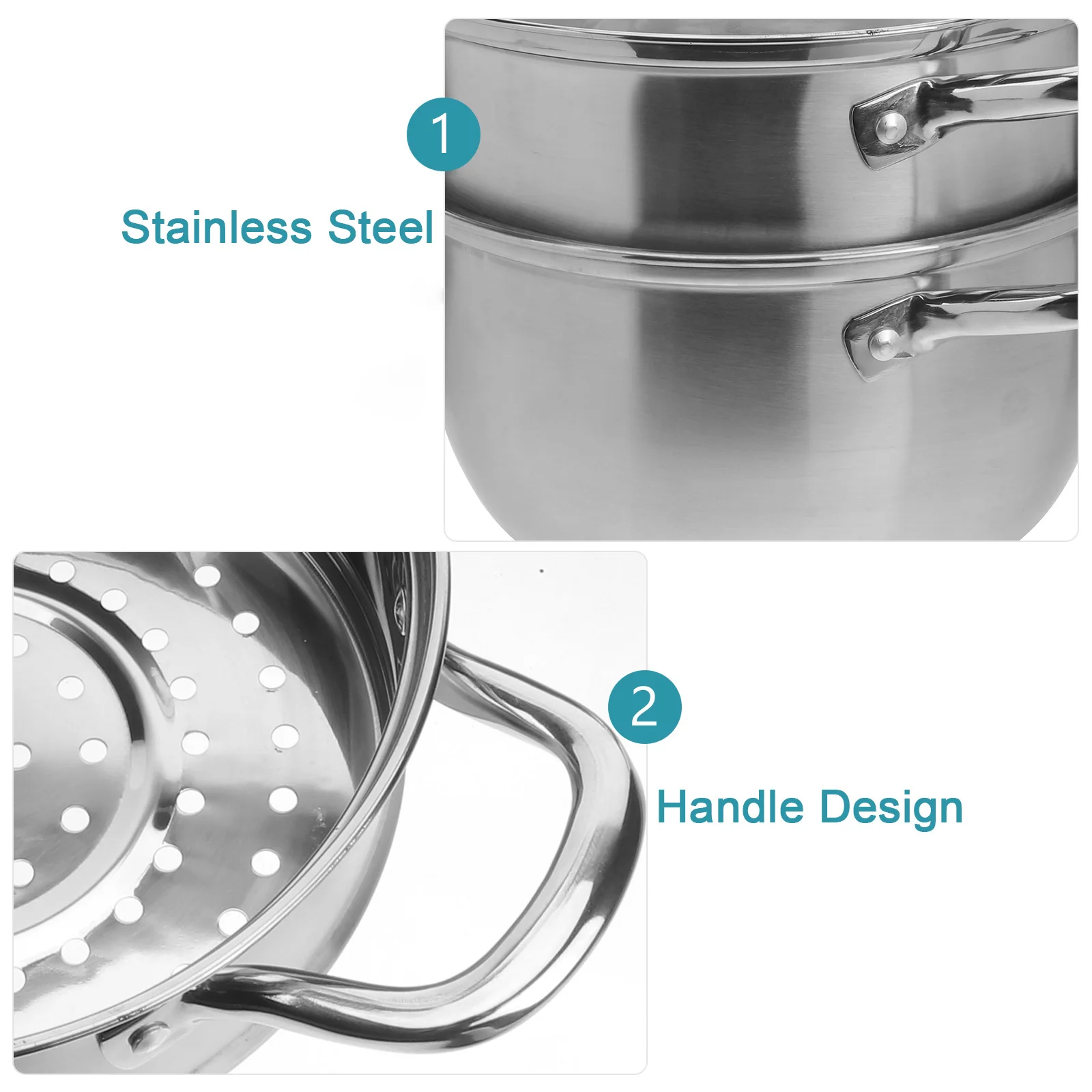 

Double-Layered Stockpot Stainless Steel Steam Pot Steamer Cookware Silver Suitable Any Stove Stackable Storage Safe Handle