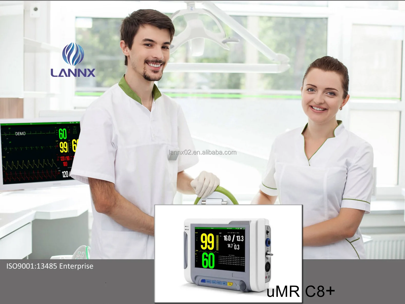 LANNX UMR C8+ Professional Hospital Monitor ICU Medical Portable 4 Parameter Patient Monitor Touch Screen  ETCO2 Bedside Monitor