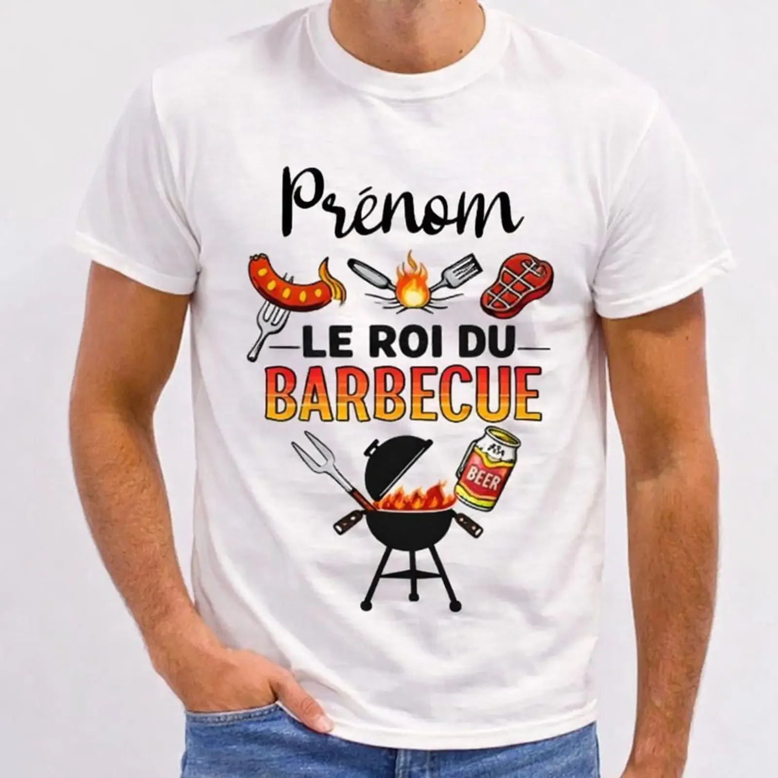 Personalized BBQ T shirt for men Name The King dad Father amp 39 s Day grill master humor vintage Washed Slightly homme fashion