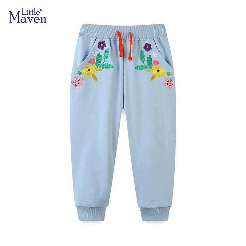 Little Maven Autumn Clothes for Teenagers Embroidered Flowers Children\'s Clothing for Baby Girls Pants Cotton Trousers for Kids