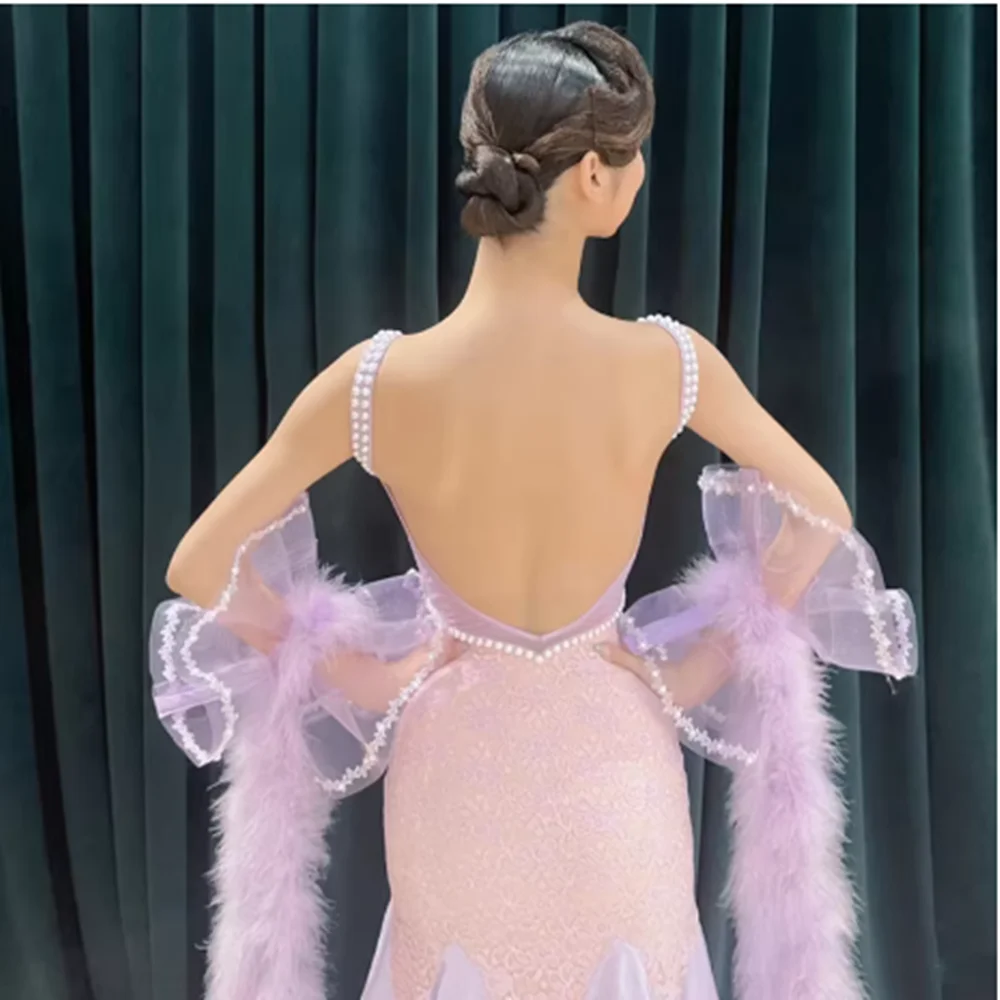 Robe de Rhstandard violette pour femme, vêtements de performance de danse moderne, costume de scène phtallong, valse et tango