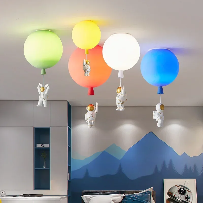 Nordic Creative Astronaut Balloon LED Chandelier Boys Girls Bedroom Kindergarten Pendant Lamp Modern Children's Room Decor Light