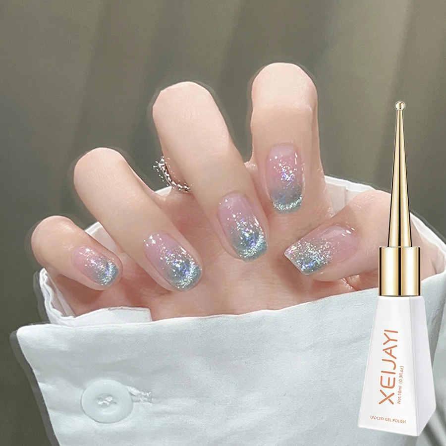 12pcs Summer Crushed Ice Glamorous Cat Eye Gel Nail Polish - Reflective Glitter, Holographic Laser Sparkle, Soak Off UV LED