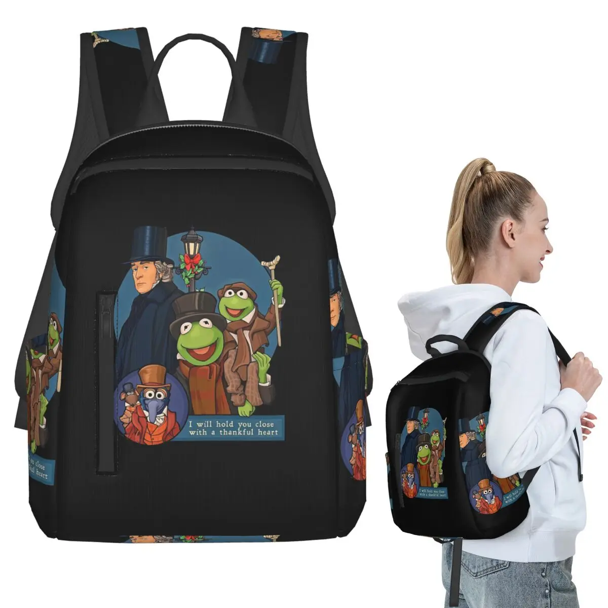 I Will Hold You Close With A Thankful Heart Muppet Christmas Carol Backpack Student BookBag School Bag Computer Shoulder Bags