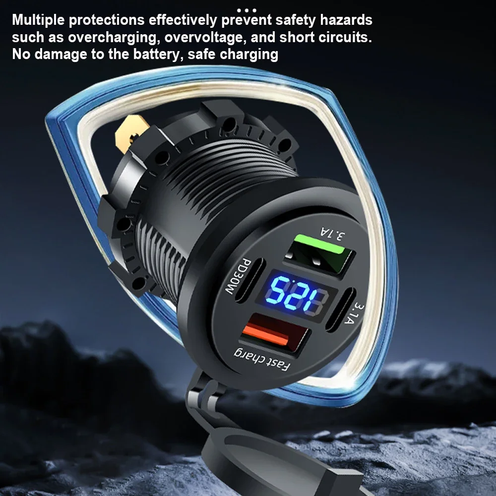 83 واط ماكس مقبس شاحن الهاتف PD30W شحن سريع 22.5 واط المزدوج USB + نوع C منفذ 4 منافذ محول الطاقة مقاوم للماء مع الفولتميتر