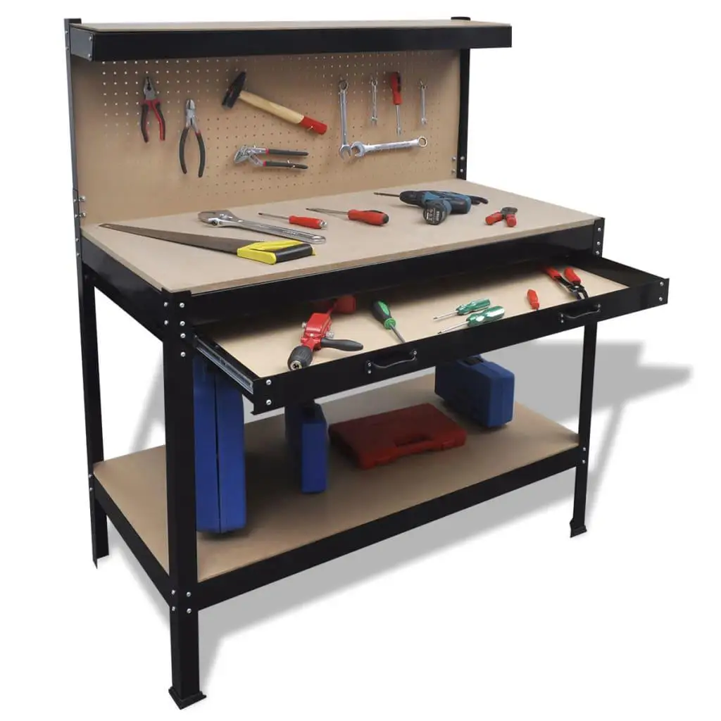 Multifunctional Workbench with Pegboard Storage and Drawer Organizer for Home & Workshop