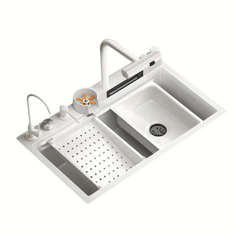 

Stylish Modern Kitchen Sink with LED Display & Pull-Out Faucet - Ideal for Home Chefs, Families & Contemporary Kitchens