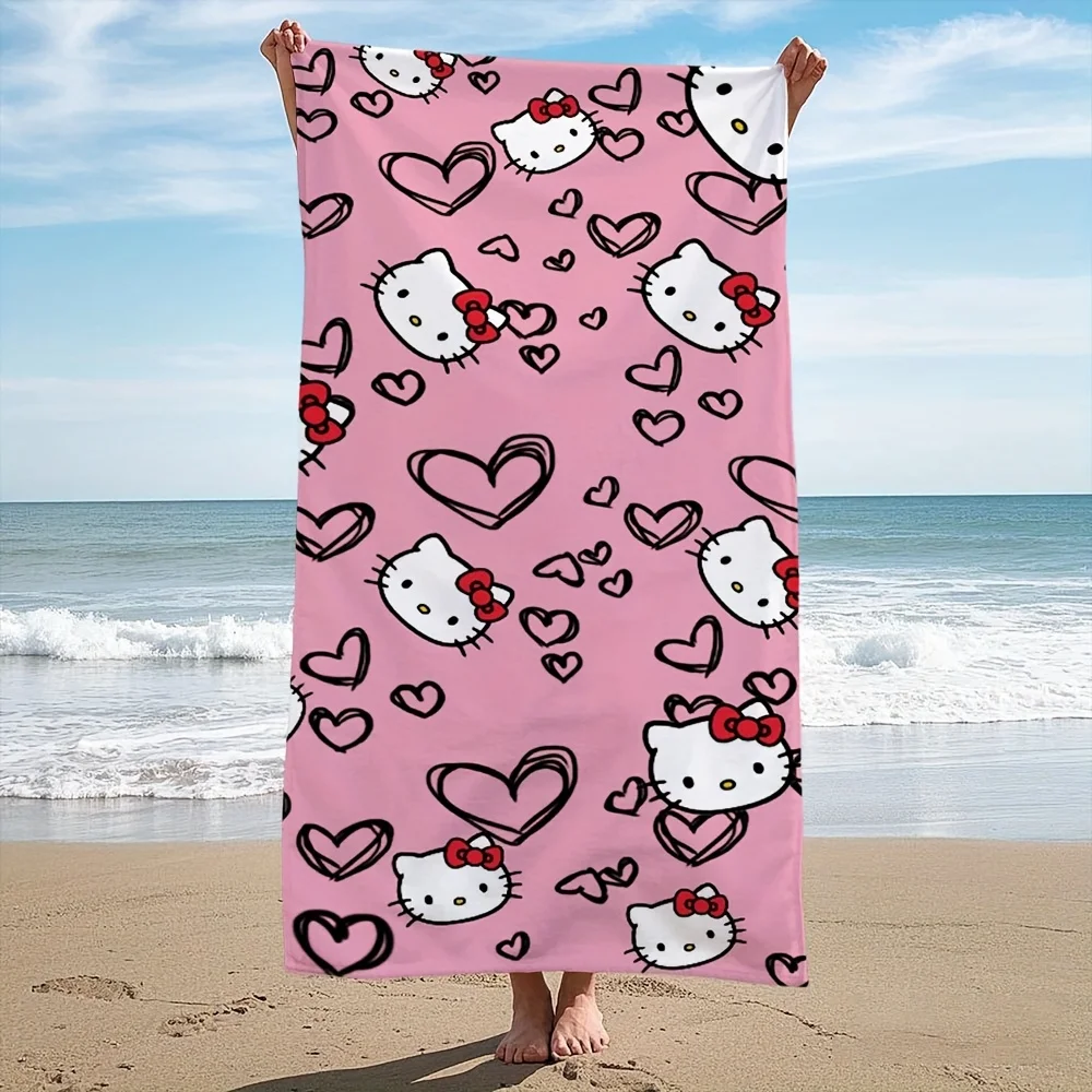 

Пляжное полотенце Sanrio Hello Kitty Heart, 1 шт., полиэстер, ультрамягкое, быстросохнущее, легкое, для плавания, путешествий, кемпинга и серфинга.