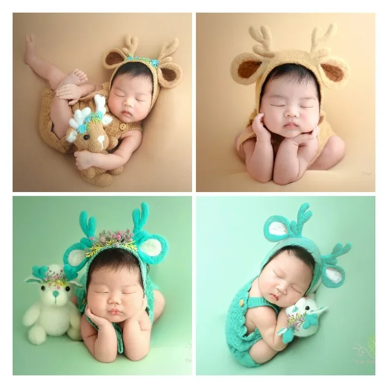 Newborn 100 day Full Moon Baby Knitted Deer Theme Children's Baby Set Newborn Photography Studio Photography Clothing Props